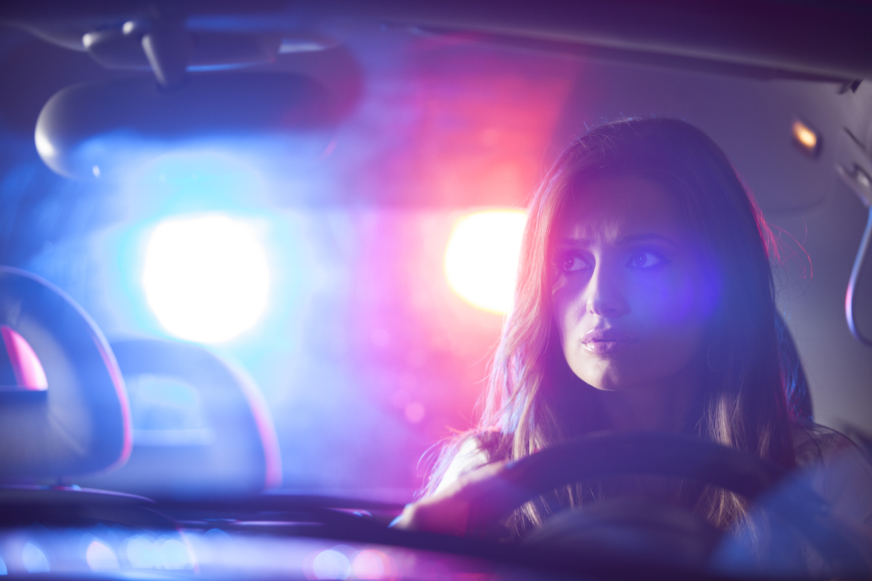 Woman pulled over in a traffic stop.
